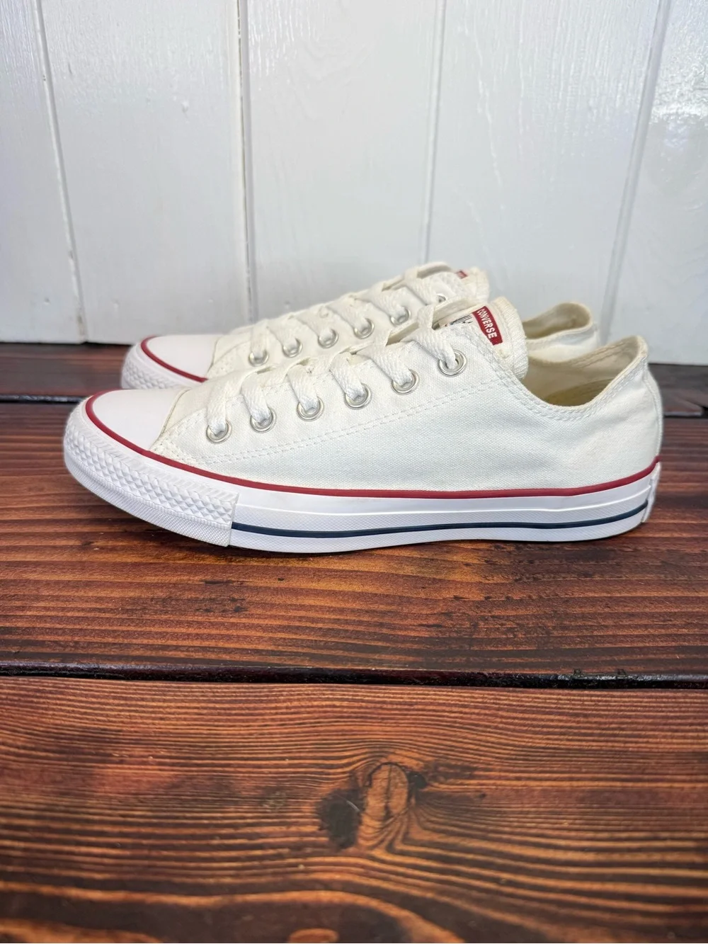 Converse Chuck Taylor All Star Low Top White Canvas Sneakers Size 8